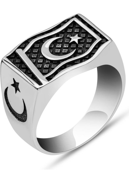 Ayyıldız Bayrak Desenli 925 Gümüş Yüzük fiyatları