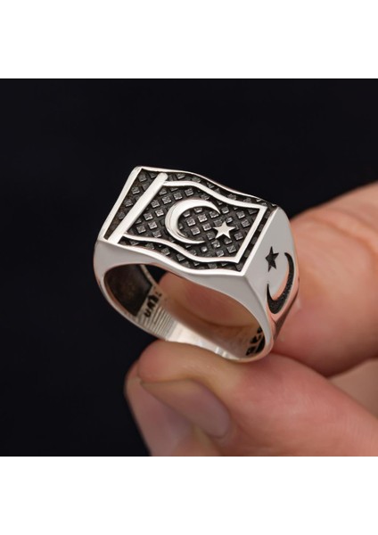 Ayyıldız Bayrak Desenli 925 Gümüş Yüzük indirimleri