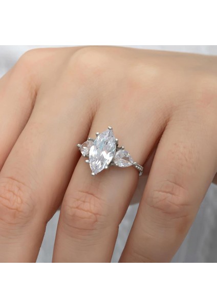 Damla Kesim Zirkon Taşlı Gümüş Tria Yüzük