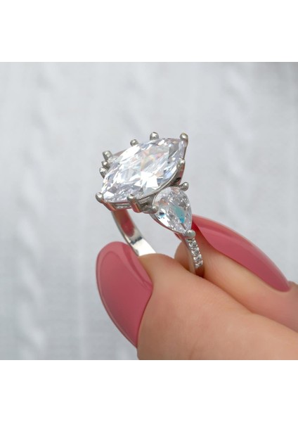 Damla Kesim Zirkon Taşlı Gümüş Tria Yüzük modelleri