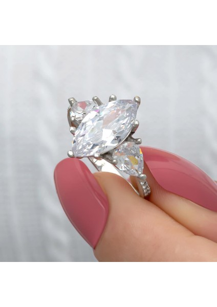 Damla Kesim Zirkon Taşlı Gümüş Tria Yüzük fırsatları