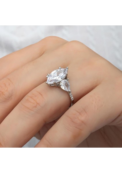 Damla Kesim Zirkon Taşlı Gümüş Tria Yüzük indirimleri