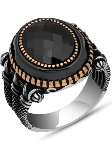 Siyah Taşlı Pençe Motifli 925 Gümüş Erkek Yüzük fiyatları