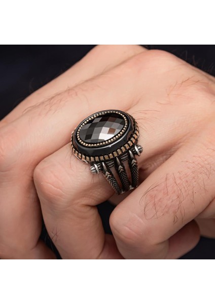 Siyah Taşlı Pençe Motifli 925 Gümüş Erkek Yüzük modelleri