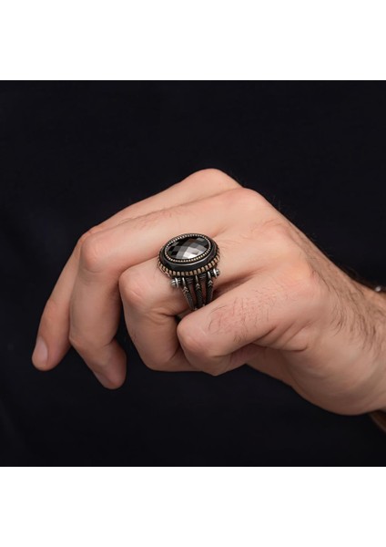 Siyah Taşlı Pençe Motifli 925 Gümüş Erkek Yüzük indirimleri