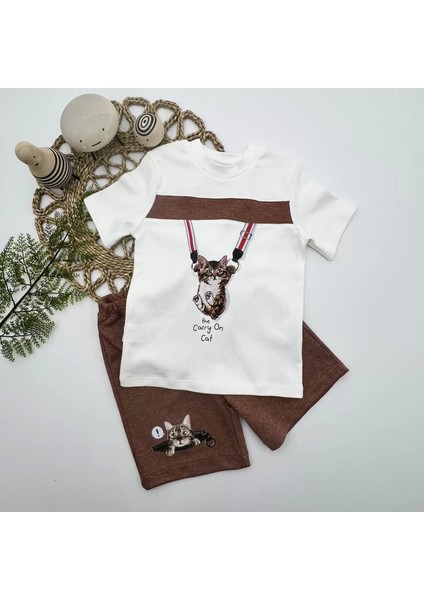 bbyx 1-2-3 Yaş Fermuarlı Kedi Baskılı Şortlu Kısa Kollu Tişört 2li Erkek Bebek Takımı fiyatları