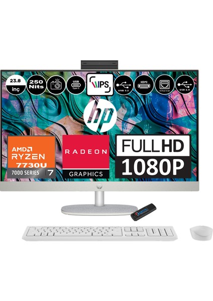 24-CR0011NT Amd Ryzen 7 7730U 40GB 2tb SSD Freedos Radeon Rx Vega8 23.8 Inç IPS Fullhd All In One Bilgisayar 80N40EAF15+ Zetta Flash Bellek