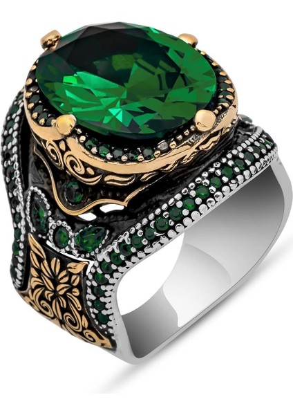 Yeşil Taşlı Oval 925 Gümüş Erkek Yüzük fiyatları