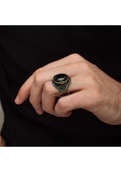 Yeşil Taşlı Oval 925 Gümüş Erkek Yüzük indirimleri