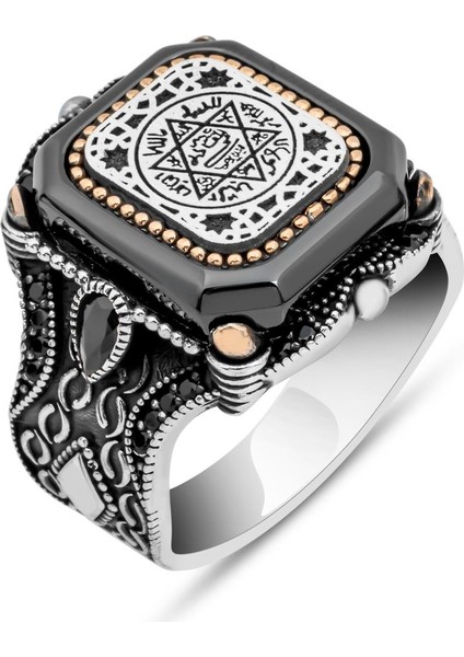 Süleyman Mührü Kare Desenli 925 Gümüş Erkek Yüzük fiyatları