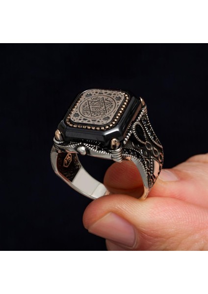 Süleyman Mührü Kare Desenli 925 Gümüş Erkek Yüzük fırsatları