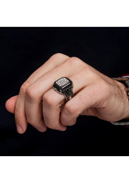 Süleyman Mührü Kare Desenli 925 Gümüş Erkek Yüzük indirimleri