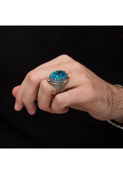 Mavi Paraiba Taşlı Zorbey 925 Gümüş Erkek Yüzük fırsatları