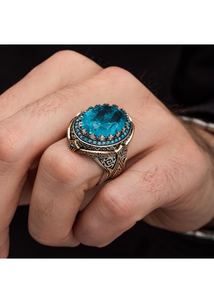 Mavi Paraiba Taşlı Zorbey 925 Gümüş Erkek Yüzük indirimleri