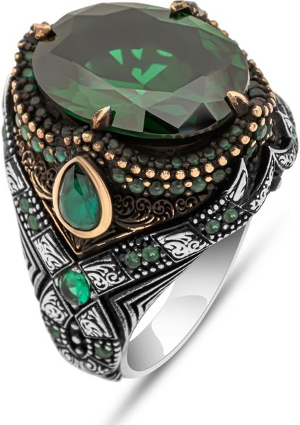 Oval Yeşil Taşlı 925 Gümüş Erkek Yüzük fiyatları