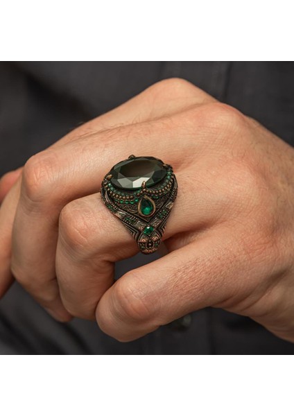 Oval Yeşil Taşlı 925 Gümüş Erkek Yüzük modelleri
