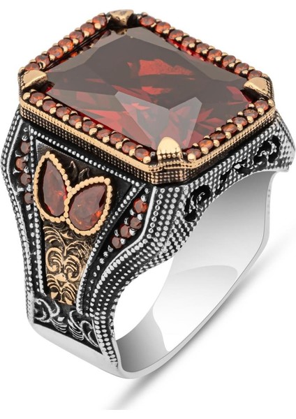 Kırmızı Taşlı 925 Gümüş Erkek Yüzük fiyatları