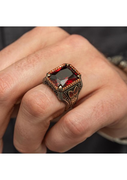 Kırmızı Taşlı 925 Gümüş Erkek Yüzük modelleri