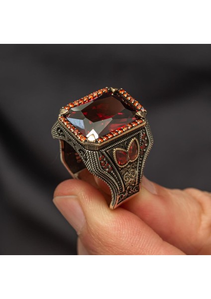 Kırmızı Taşlı 925 Gümüş Erkek Yüzük fırsatları