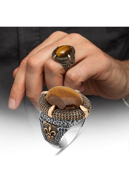 Kaplan Gözü Taşlı Oval 925 Gümüş Yüzük