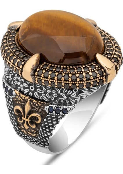 Kaplan Gözü Taşlı Oval 925 Gümüş Yüzük fiyatları