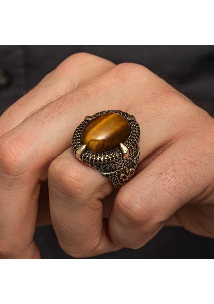 Kaplan Gözü Taşlı Oval 925 Gümüş Yüzük modelleri