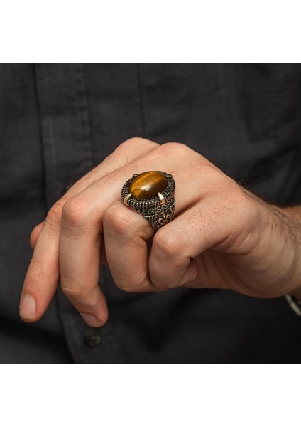 Kaplan Gözü Taşlı Oval 925 Gümüş Yüzük fırsatları