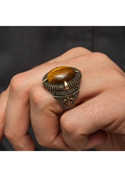 Kaplan Gözü Taşlı Oval 925 Gümüş Yüzük indirimleri