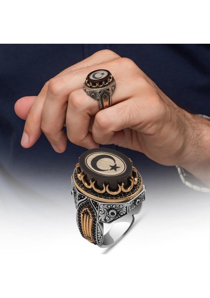 Ayyıldız Desenli Oval 925 Gümüş Yüzük