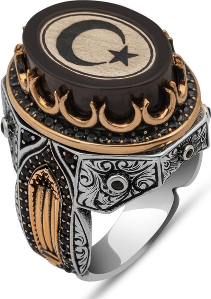 Ayyıldız Desenli Oval 925 Gümüş Yüzük fiyatları