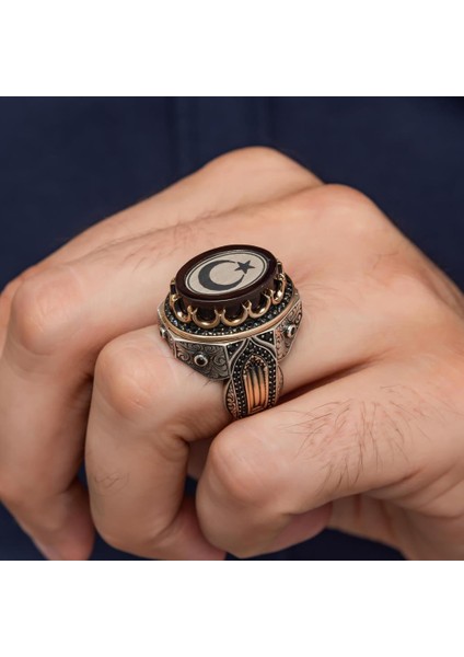 Ayyıldız Desenli Oval 925 Gümüş Yüzük modelleri