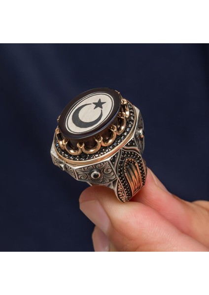 Ayyıldız Desenli Oval 925 Gümüş Yüzük indirimleri