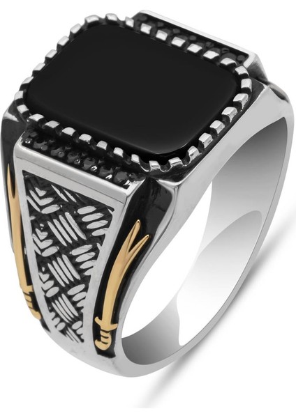 Siyah Oniks Taşlı Kazaz Model 925 Gümüş Yüzük fiyatları