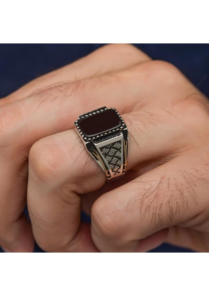 Siyah Oniks Taşlı Kazaz Model 925 Gümüş Yüzük modelleri