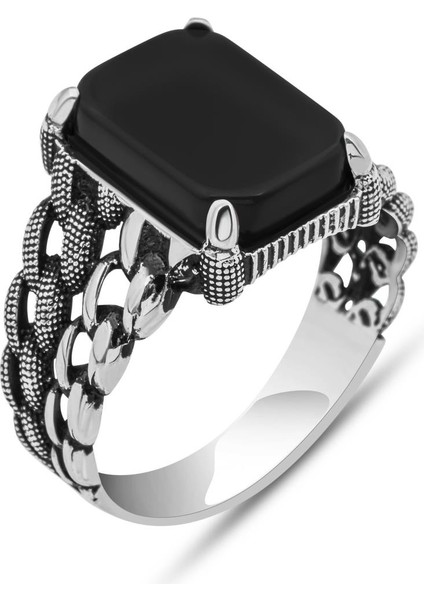 Siyah Oniks Taşlı 925 Gümüş Erkek Yüzük fiyatları