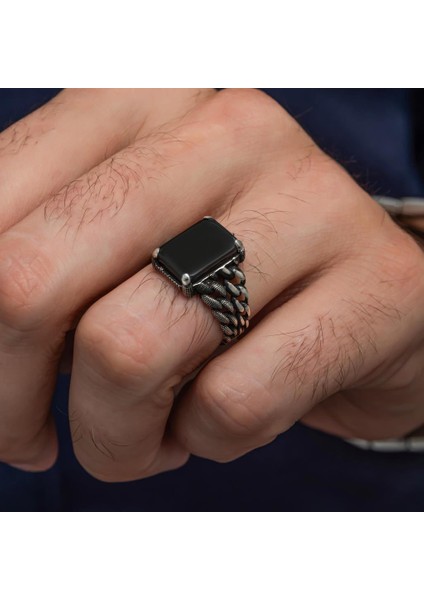Siyah Oniks Taşlı 925 Gümüş Erkek Yüzük modelleri