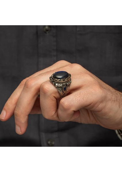 Oval Mavi Kaplan Gözü Taşlı 925 Gümüş Yüzük fırsatları