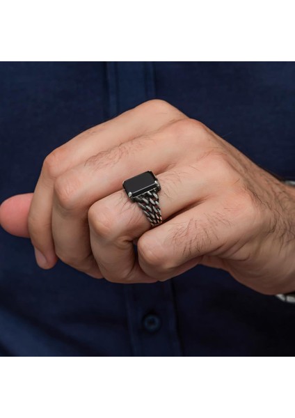Siyah Oniks Taşlı 925 Gümüş Erkek Yüzük indirimleri
