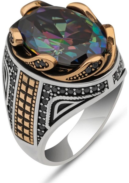 Mistik Topaz Taşlı Dalga Desen 925 Gümüş Yüzük fiyatları