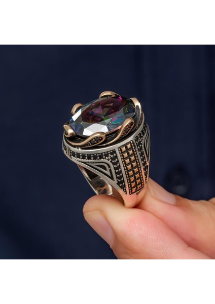 Mistik Topaz Taşlı Dalga Desen 925 Gümüş Yüzük fırsatları
