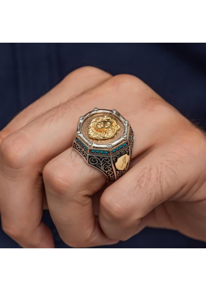 Aslan Başı Motifli Harfli Zorbey Serisi 925 Gümüş Erkek Yüzük indirimleri