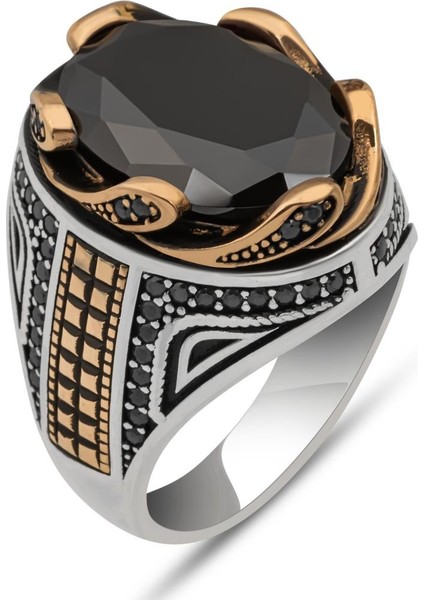 Siyah Taşlı Dalga Desen 925 Gümüş Yüzük fiyatları