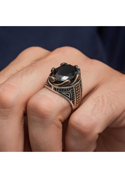 Siyah Taşlı Dalga Desen 925 Gümüş Yüzük modelleri