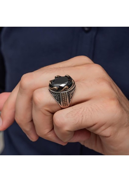 Siyah Taşlı Dalga Desen 925 Gümüş Yüzük fırsatları