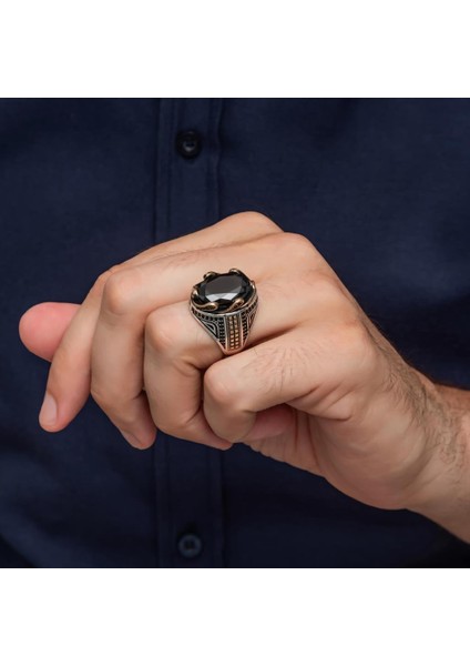 Siyah Taşlı Dalga Desen 925 Gümüş Yüzük indirimleri