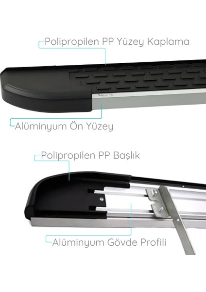 Peugeot Rifter Yan Basamak Seti - Gri, Uzun Şase, Nevada | (2019+) modelleri