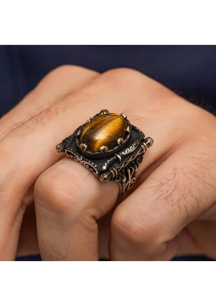 Oval Kaplan Gözü Taşlı Elifvav 925 Ayar Gümüş Yüzük modelleri