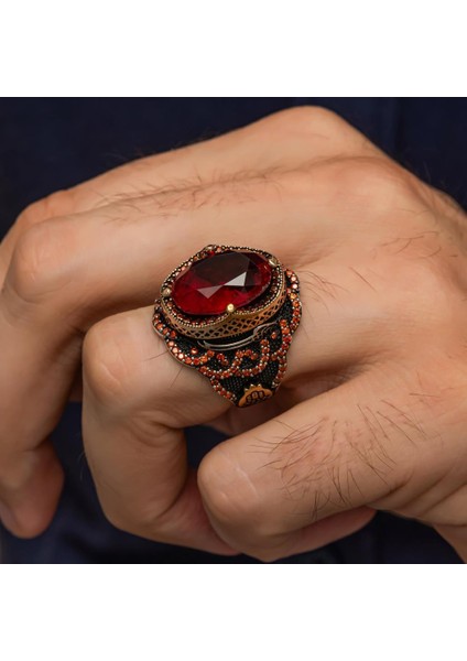 Kırmızı Taşlı 925 Ayar Gümüş Yüzük