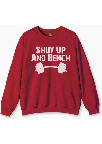 Kırmızı Sweat Halter Shut Up And Bench Gym Bodybuilding Fitness Kışlık Erkek Sweatshirt