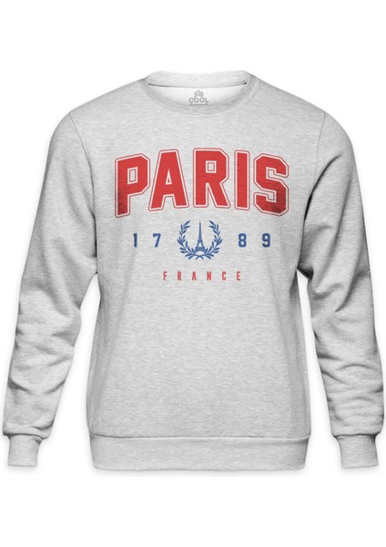 Bisiklet Yaka Sweatshirt Paris France 1789 Fransa Yazı Baskılı Gri Sweet